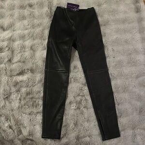 Ralph Lauren black leather stretch pants with snakeskin effect